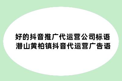 好的抖音推广代运营公司标语 潜山黄柏镇抖音代运营广告语